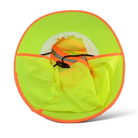 Hi-Vis Reflective Safety Boonie Hat, Green, Wide Brim, Neck Flap - Picture 3 of 4